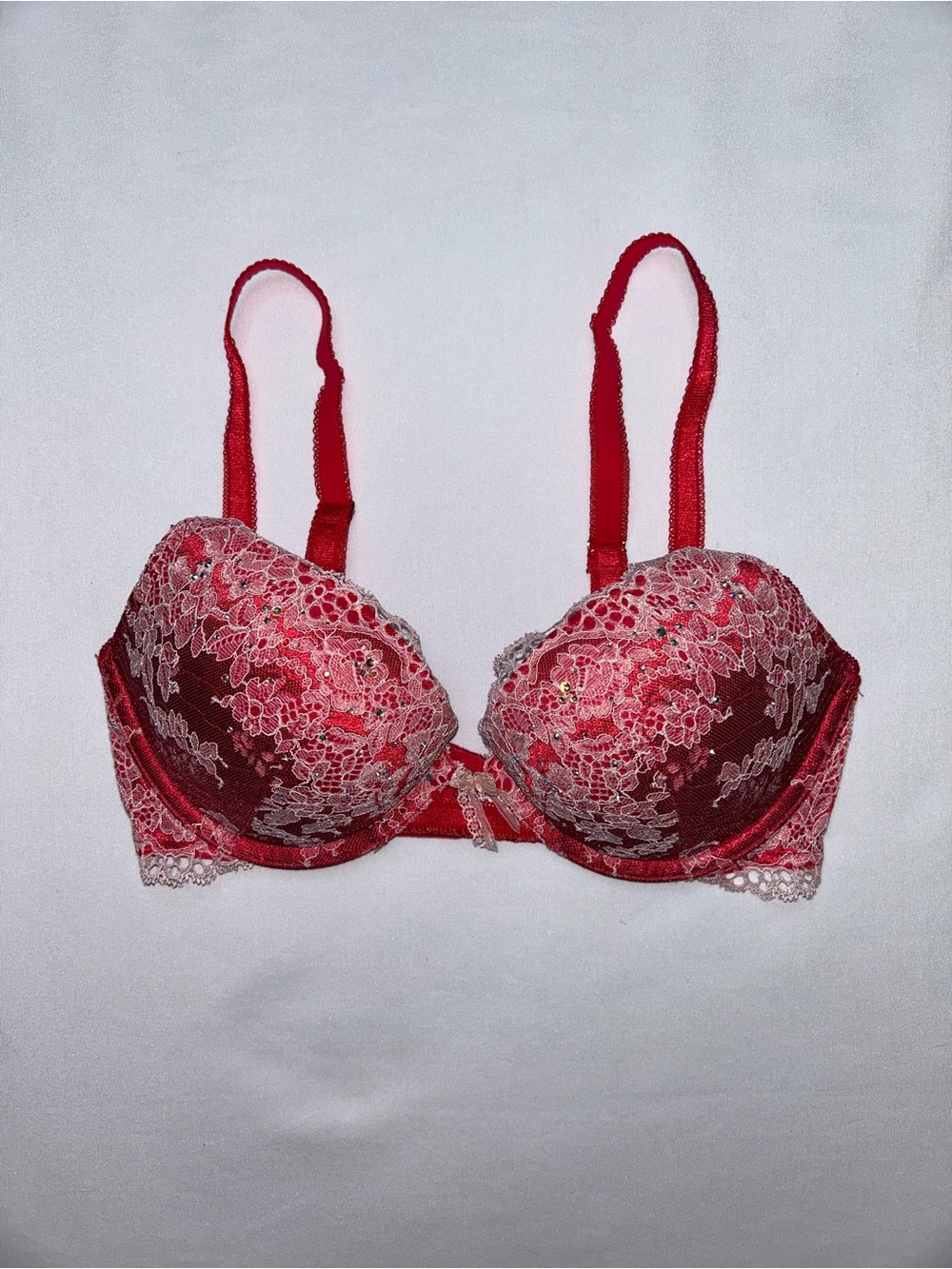 Victoria’s Secret Dream Angels Push-Up Bra 32C Red Lace Rhinestone